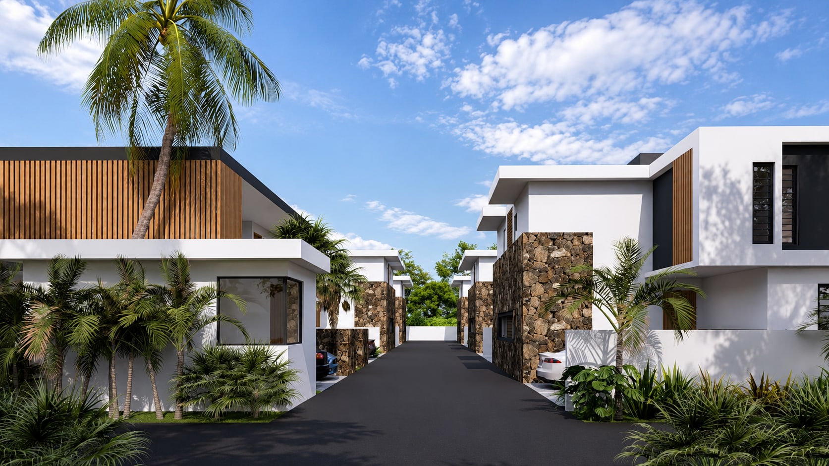 The private drive running between the residences at Connection Estates